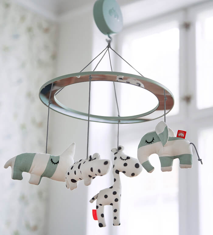 Done by Deer musical mirror mobile in neutral colours for babies