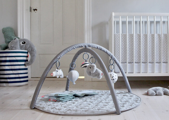 Award-winning activity play mat from Dohe by Deer in grey with Deer friends toys 