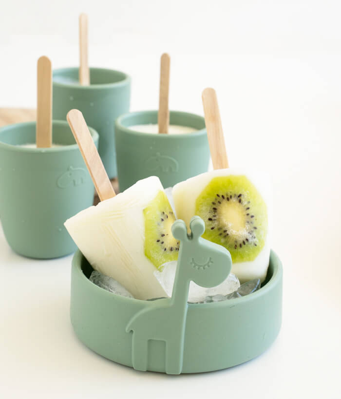 Silicone bowl and cups in green from Done by Deer with homemade ice cream lollies
