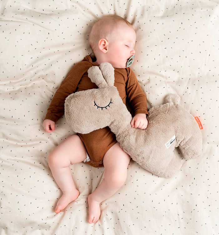 Baby sleeping with Cuddle friend Lalee