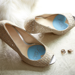 blue ball of foot cushions in white wedding heels
