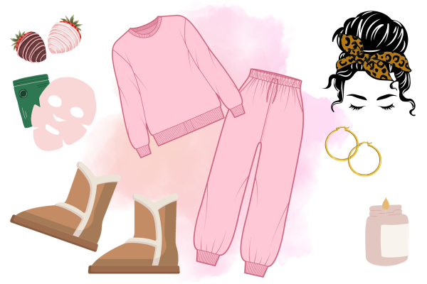 Valentine’s Day outfit idea with pink loungewear and shearling boots