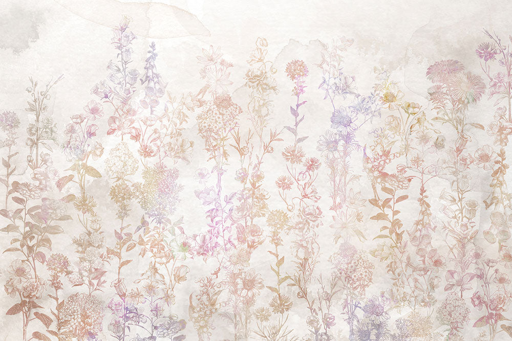 Pastel Flowers Stripes Aesthetic Wall Mural | Everwallpaper UK