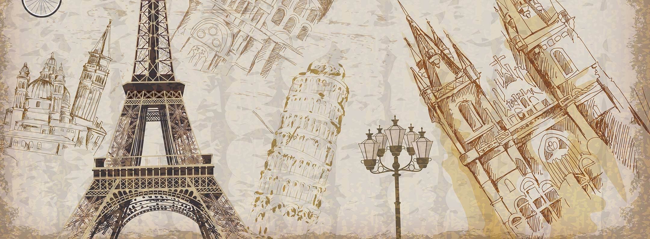 Eiffel Tower & Castle wallpaper mural