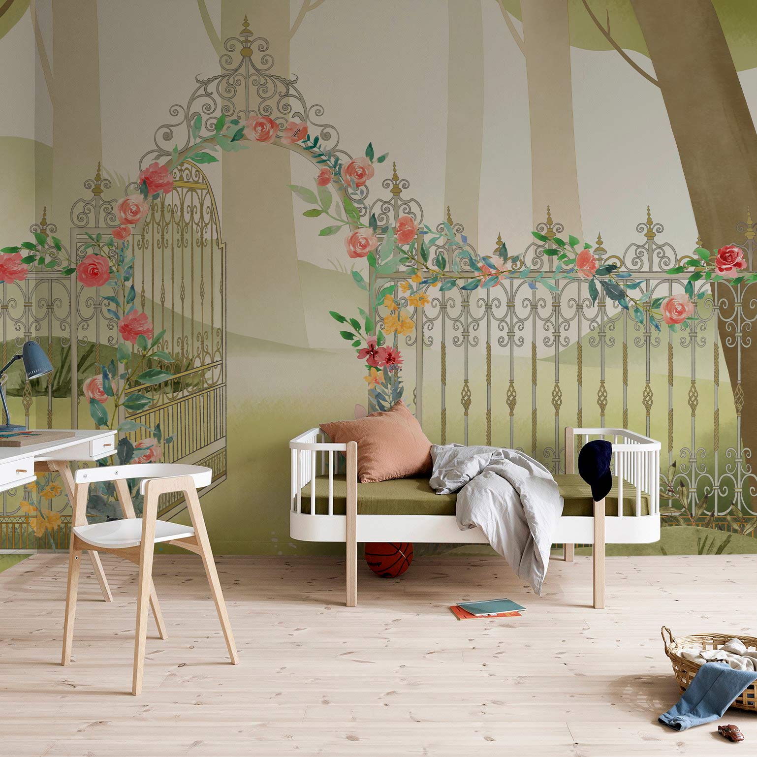 Flower Gate Wallpaper Mural | Green Wallpaper | Ever Wallpaper UK