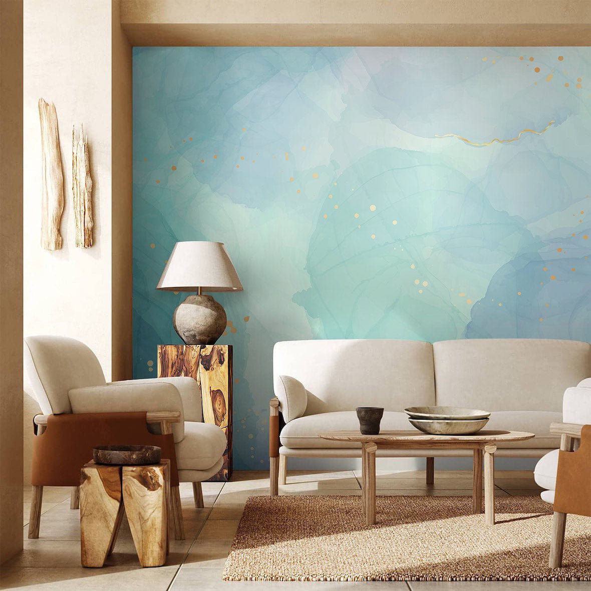 Blue & Green Watercolour Wall Murals | Ever Wallpaper UK