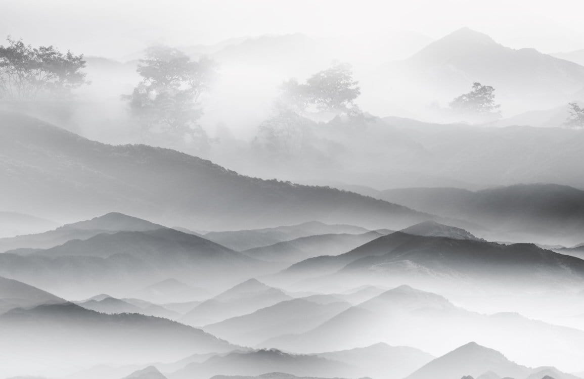 Foggy Misty Mountain Wallpaper Mural | Modern Art Decor UK