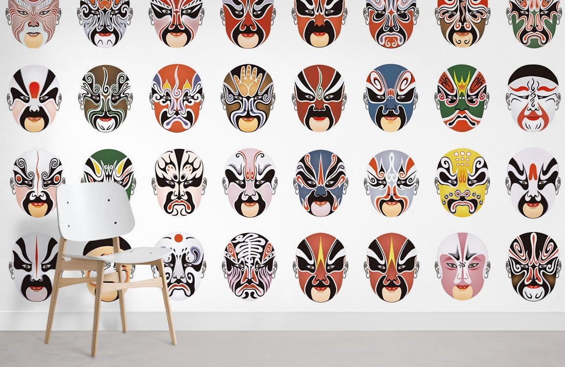 Chinese Opera Mask Print Wallpaper Mural Ever Wallpaper UK   Opera Mask Resturant Effect   Mural Chinese Restaurant 