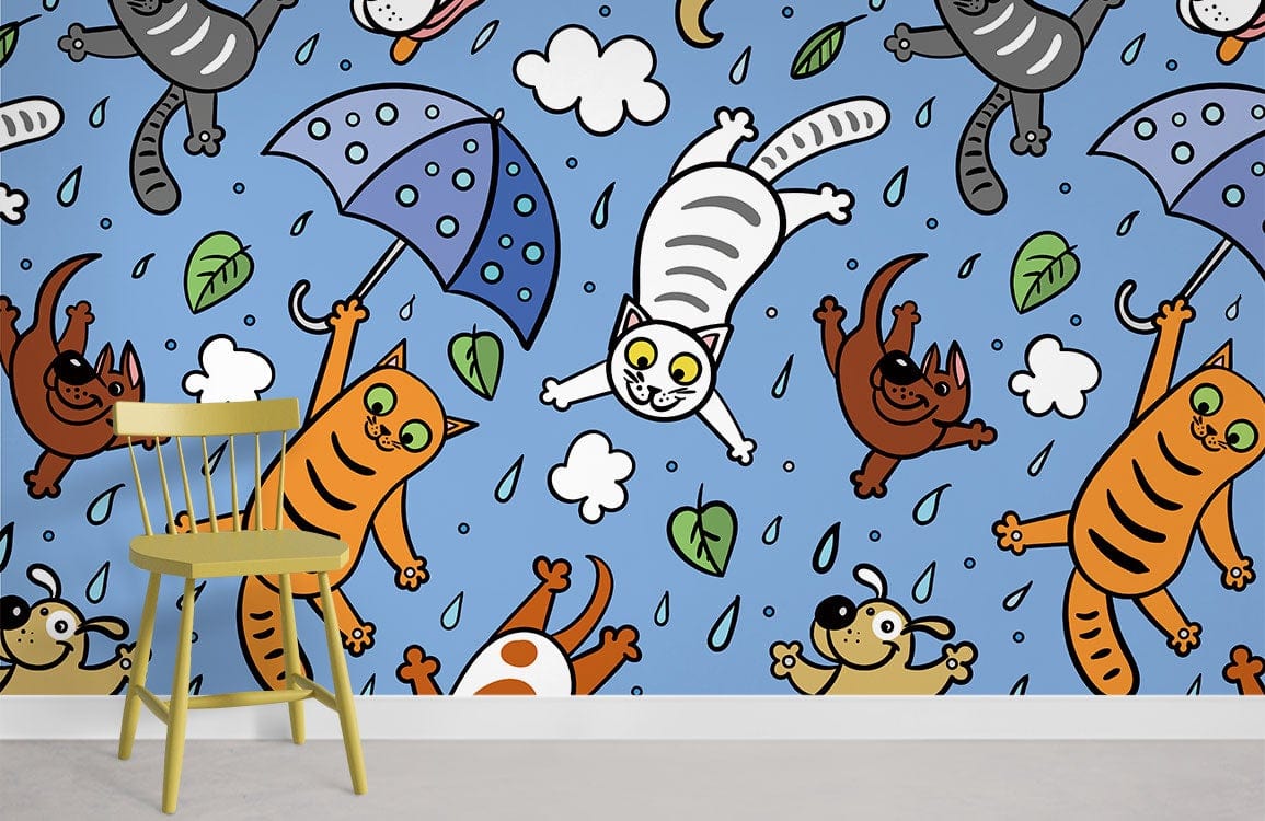 Raining Cats & Dogs Mural Wallpaper | Animal Wallpaper UK