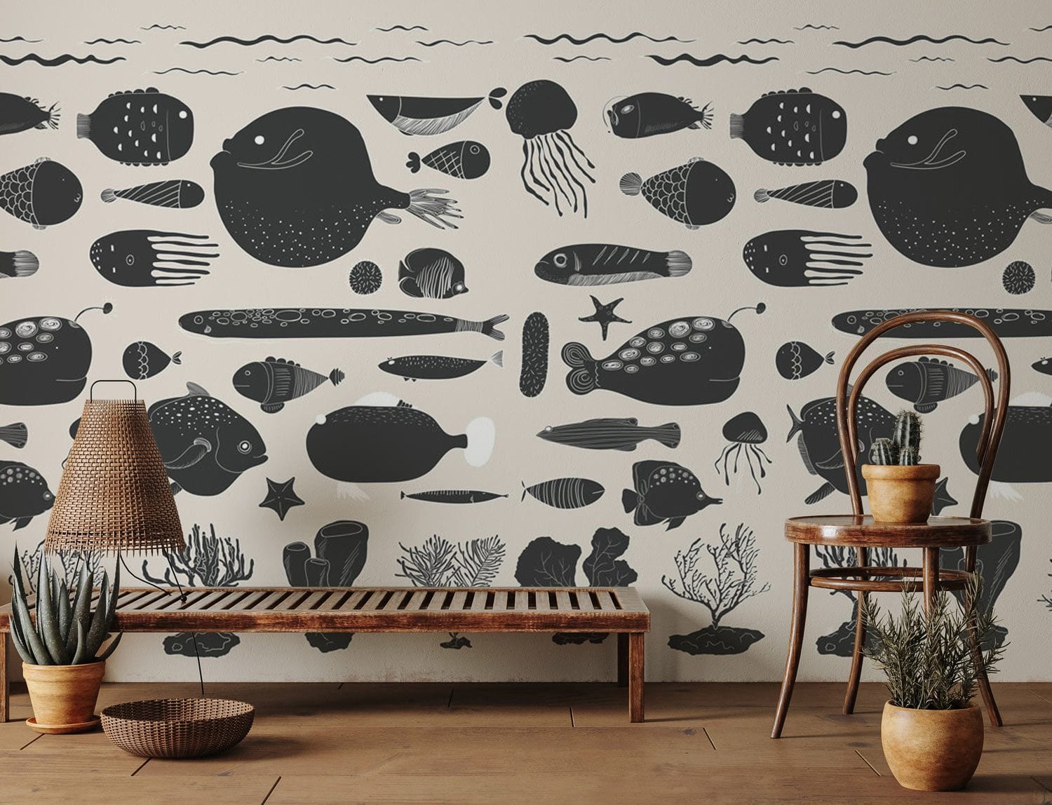 Sea Animal Wallpaper Mural | Vintage Animal Wallpaper Uk