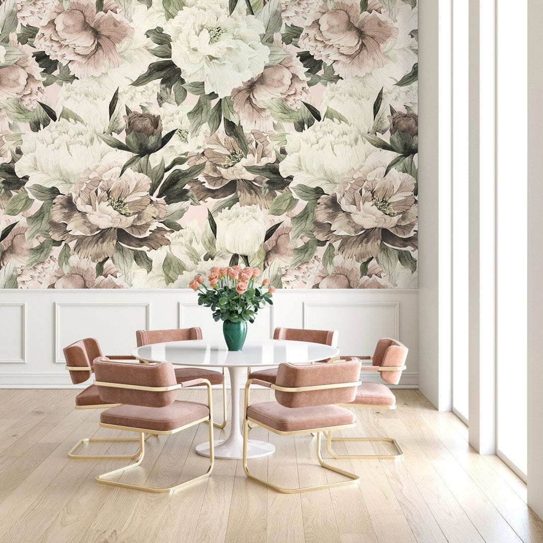 White & Neutral Flowers Wallpaper Mural | Ever Wallpaper UK