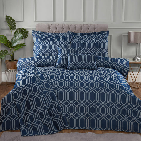 Navy Luxury Geometric Jacquard Duvet Cover