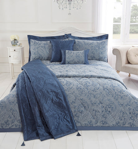 Paisley Chambray Blue Luxury Cotton Rich Jacquard Duvet Cover