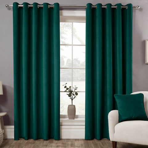 Matte Velvet Emerald Green Eyelet Curtains (Pair)