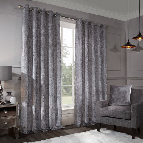 Allure Silver Crushed Velvet Eyelet Curtains