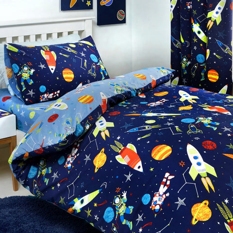 Supersonic Space Blue Glow-in-the-Dark Kids Duvet Set