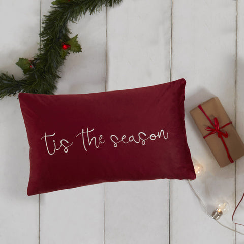 Tis The Season Red Velvet Embroidered Cushion (30cm x 50cm)