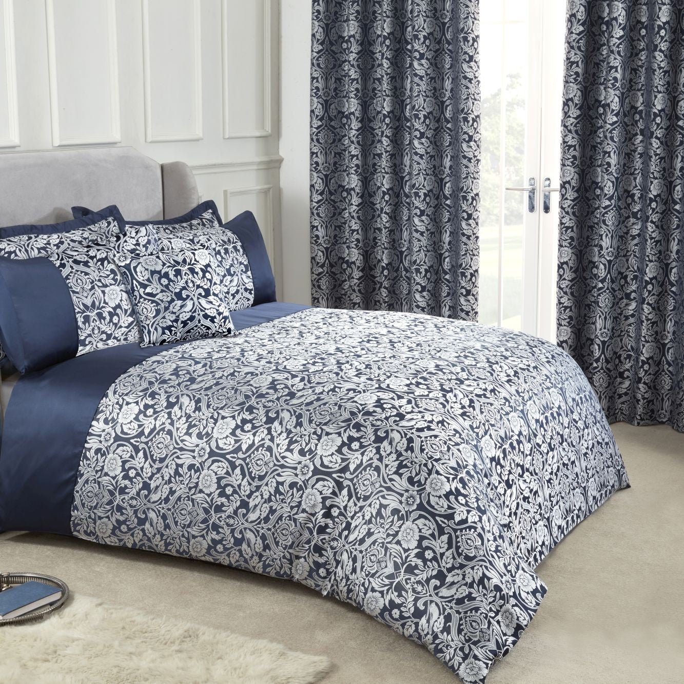 Eden Navy Embellished Jacquard Duvet Set