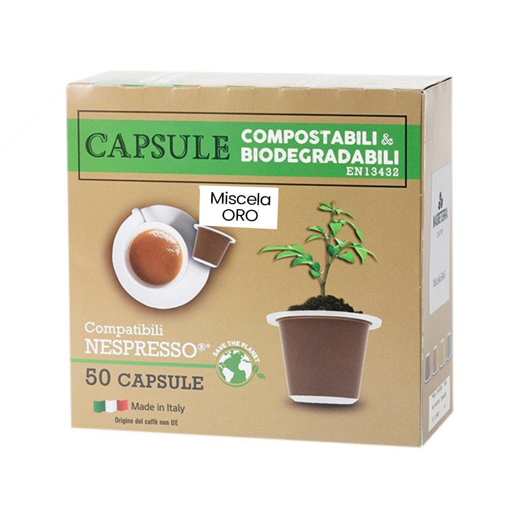 Capsule caffè compostabili compatibili Nespresso Oro, 50 pz