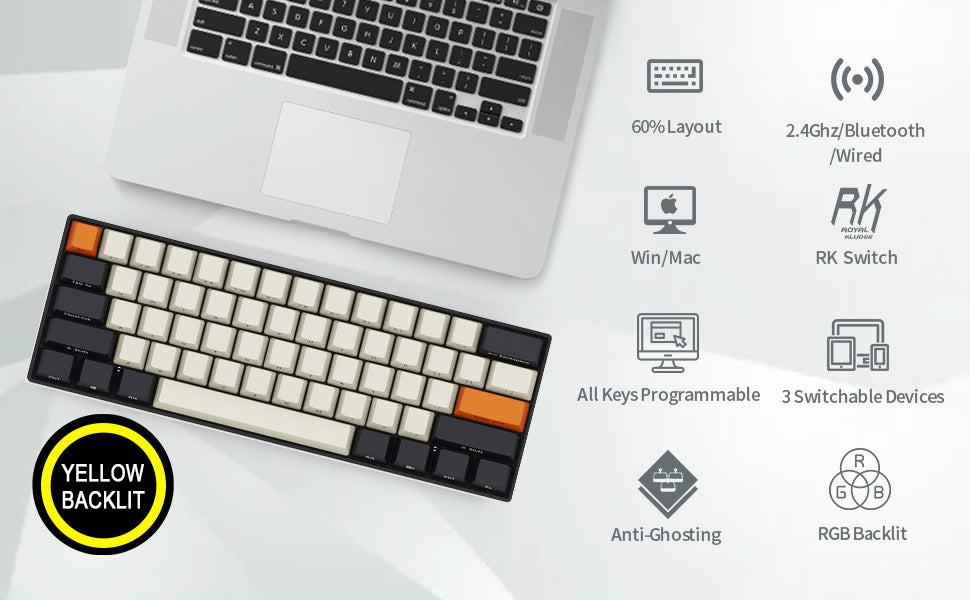 RK Royal Kludge RK61 60% Mechanical Keyboard Black Orange - Cozy Dev Australia