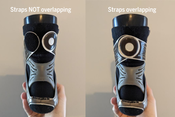 side-by-side comparing straps not overlapping versus overlapping on ankle support sock
