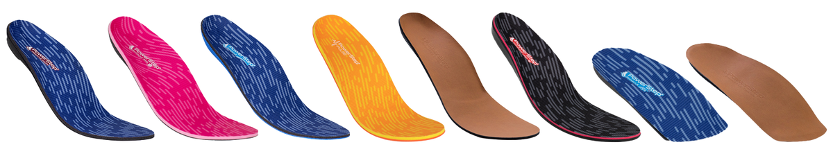 row of floating powerstep orthotic insoles