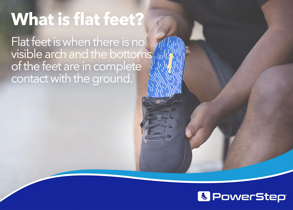 What is flat feet? Flat feet is when there is no visible arch and the bottoms of the feet are in complete contact with the ground.