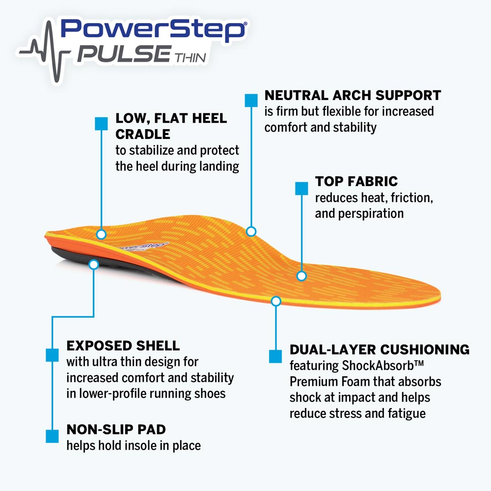 PowerStep PULSE Thin Insoles for low profile running shoes