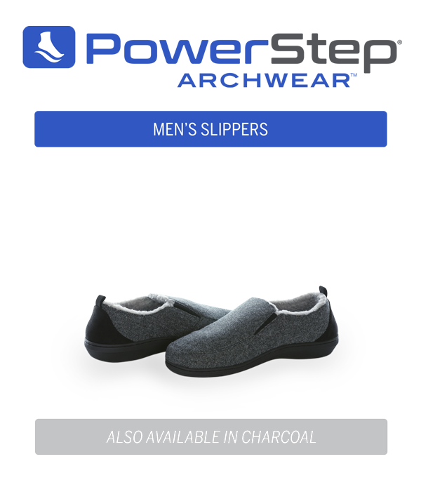 PowerStep ArchWear Slippers for Men, available in charcoal or light brown