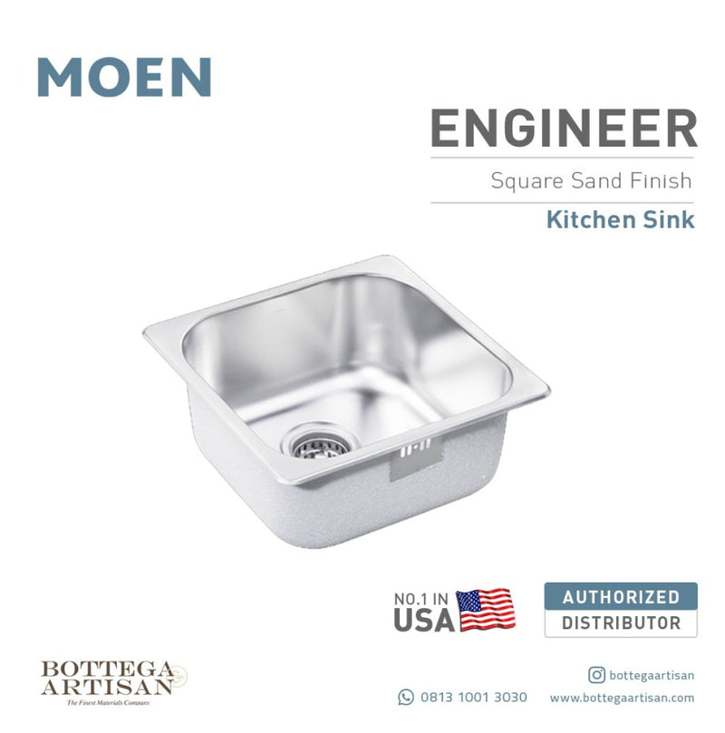 Kitchen Sink Moen Engineer Square Single Bowl Stainless Steel