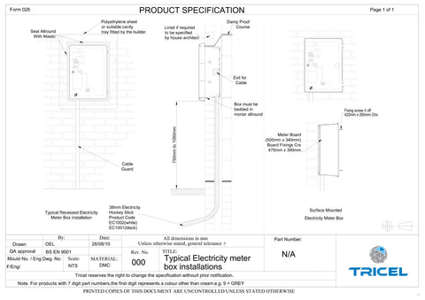 Product specification for Tricel electricity meter box installations