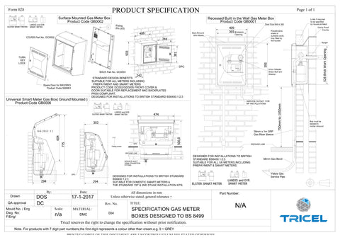 Product specification for Tricel gas meter box installations