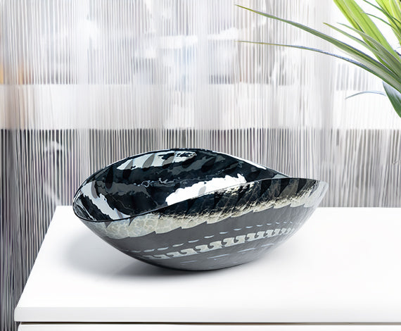 Yalos Murano Black silver medium folded bowl