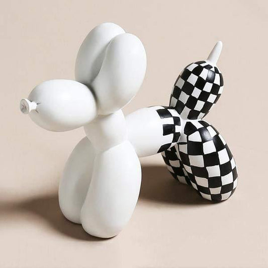 Black Checkered Balloon Dog Sculpture