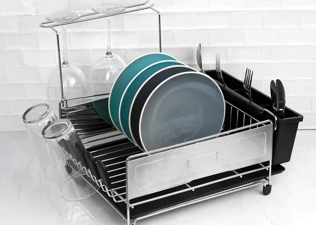 mDesign Dish Drying Rack with Silicone Mat