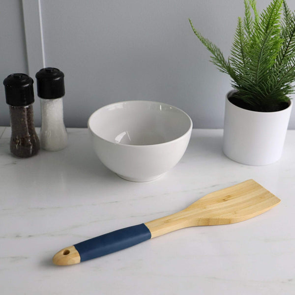 Flat Bamboo Spatula with Indigo Silicone Handle