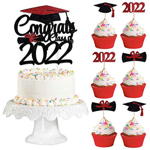 ELECLAND 2022 Graduation Cake Toppers Glitter 2022 Grad Cupcake Topper ...