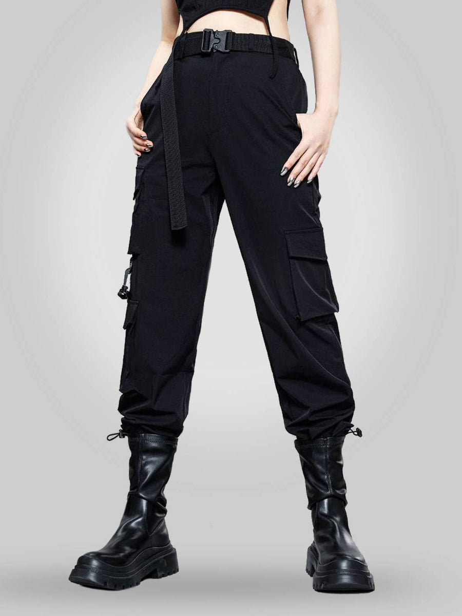 Black Personalized Belt Cargo Pants – Techwear On