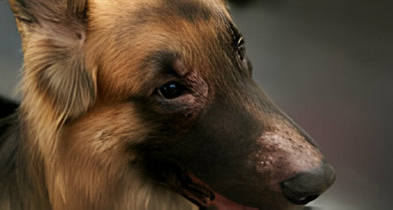 A German Shepherd with skin rashes