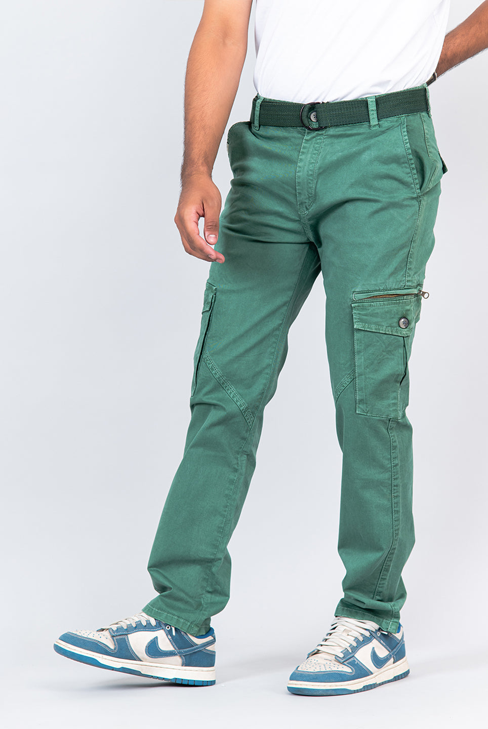 Buy Dark Olive Green Baggy Fit Chinos Cotton Cargo Pants Online