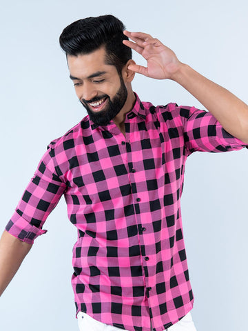 pink check shirt