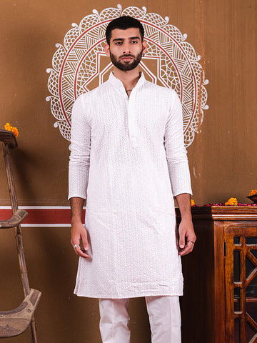 white embroidered kurta