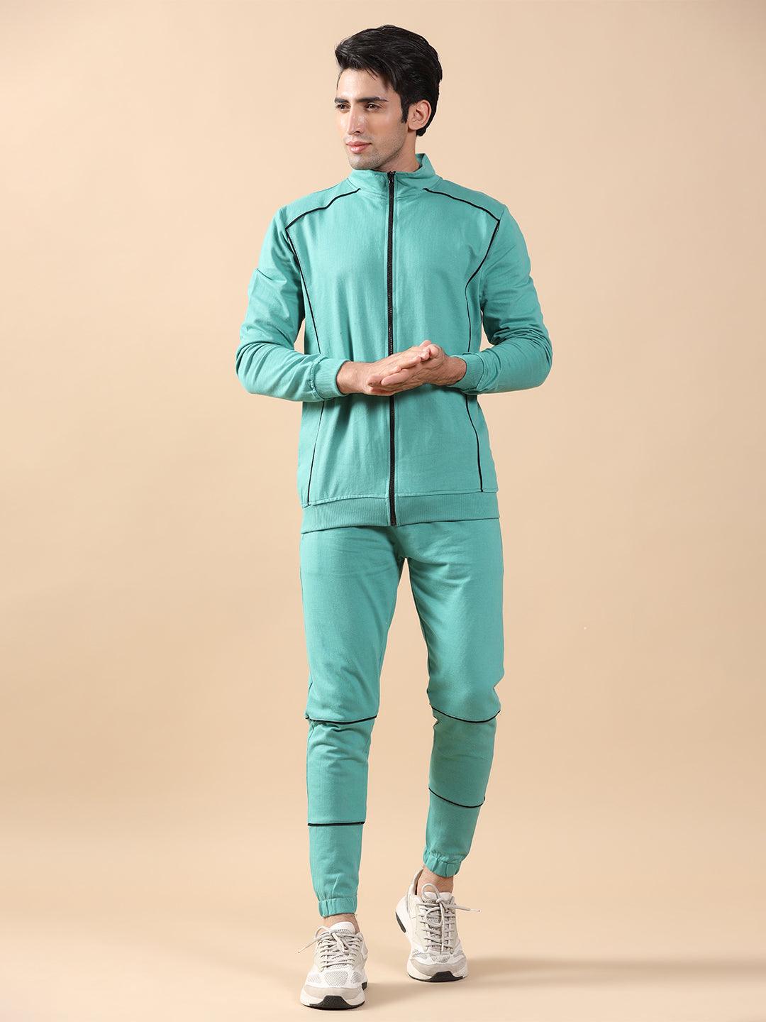 Solid Sea Green Zipper Pattern Co-Ords Set