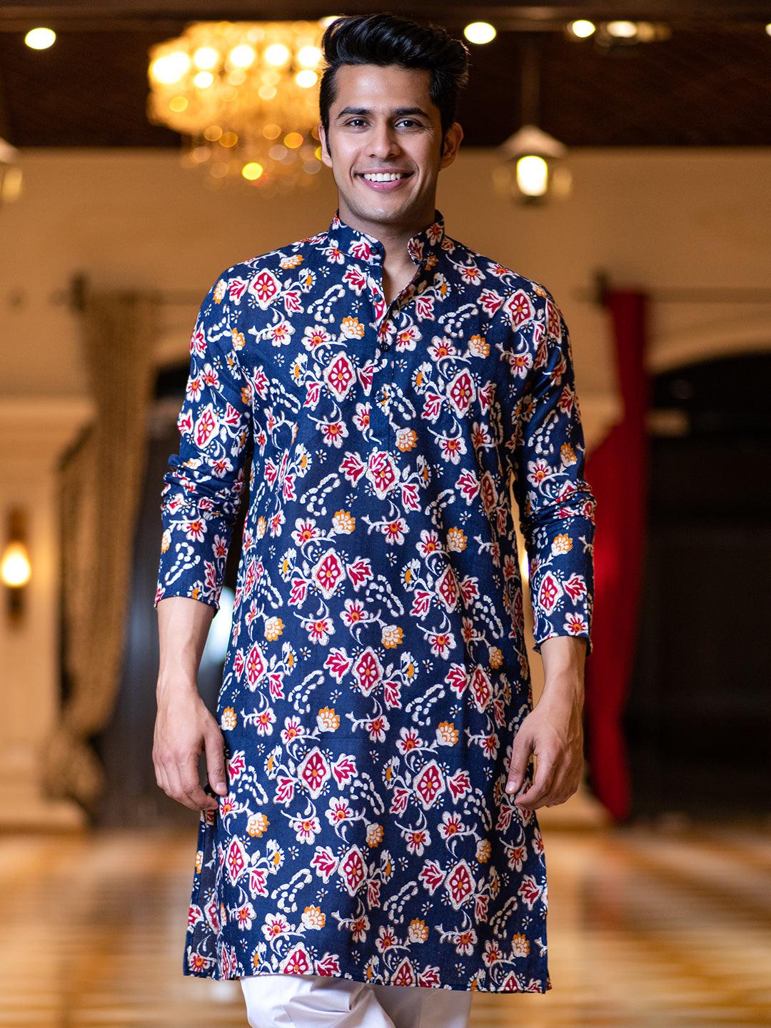 Blue Floral Printed Kurta