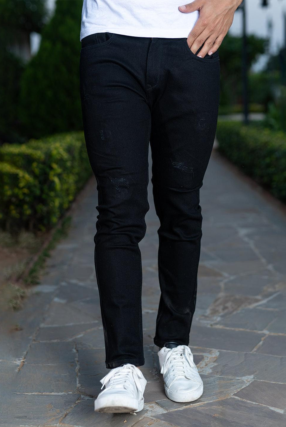 Black Denim Ankle Length Stretchable Men's Jeans - Tistabene
