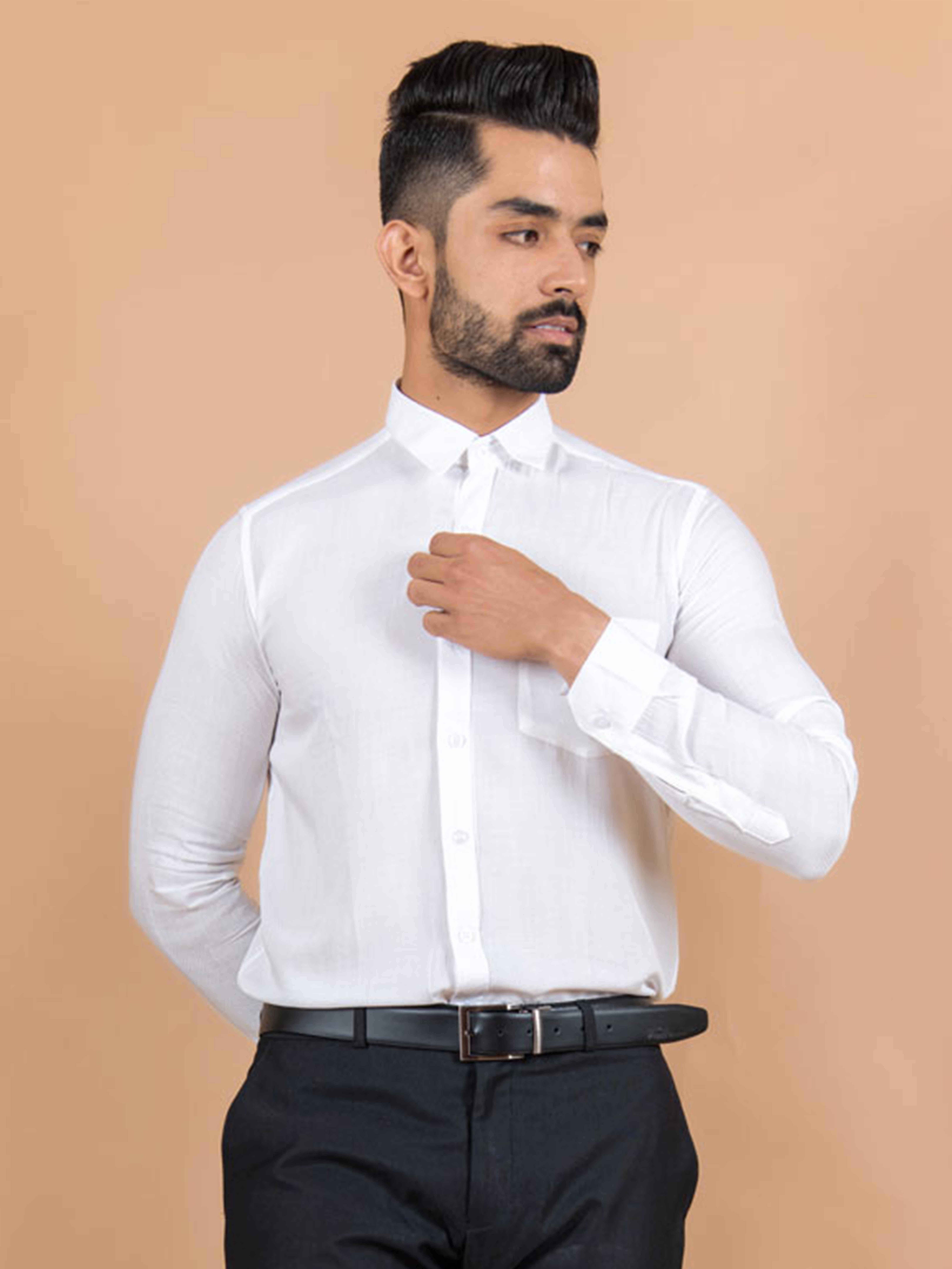 Buy White Solid Cotton Shirt Online At Best Prices | Tistabene