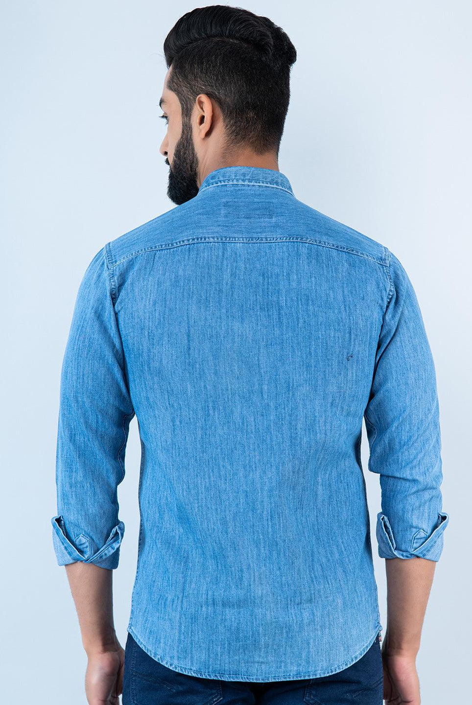 Buy Navy Blue Cargo Denim Shirt Shirt Online