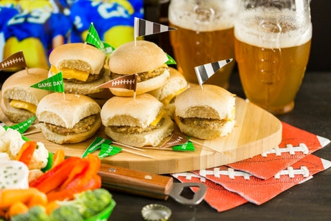 sliders-with-veggie-tray-table-football-party