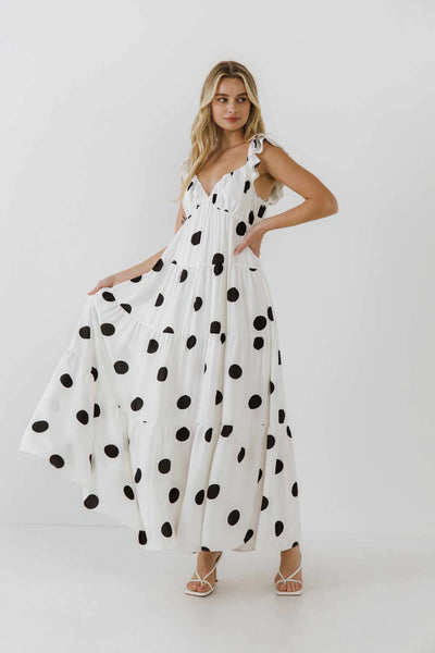 woman in X Marks the Spots Tiered Maxi Dress