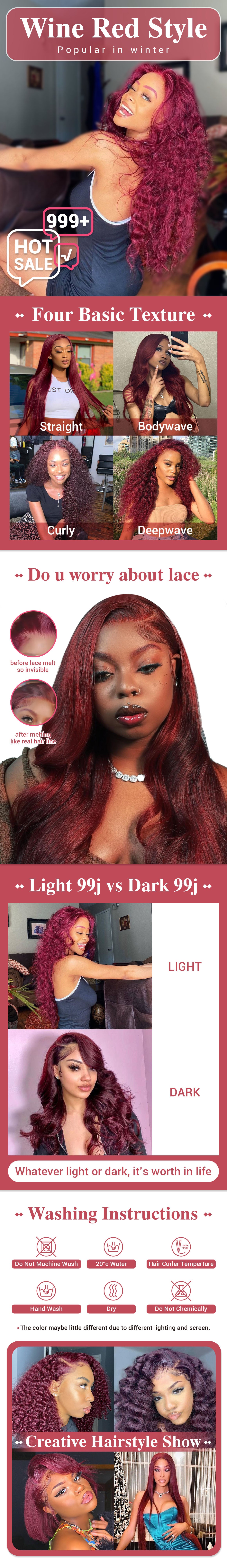 99J Color Burgundy Straight Hair Lace Front Wig
